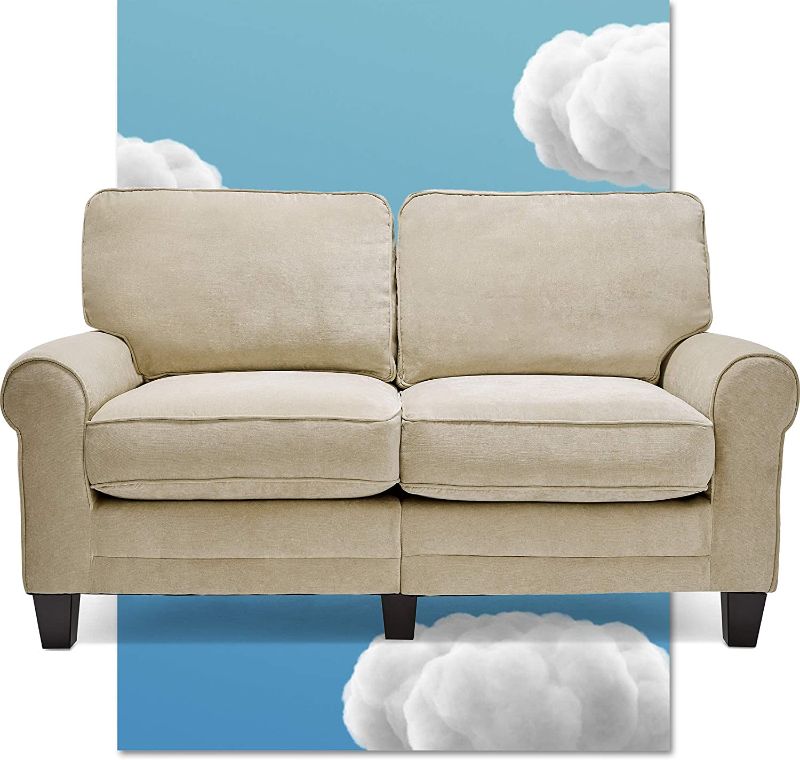 Photo 1 of **incomplete*** Serta Copenhagen 61" Loveseat - Pillowed Back Cushions and Rounded Arms, Durable Modern Upholstered Fabric - Tan
