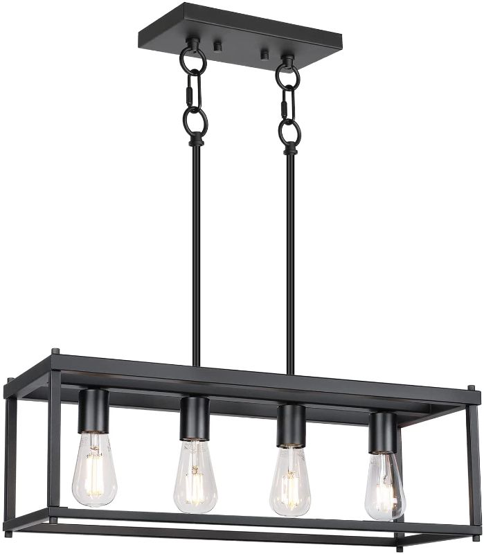 Photo 1 of 4-Light Island Lights, Industrial Dining Room Lighting Fixture, Kitchen Island Pendant Lighting, Linear Chandelier with Black Painting, for Dining Room Kitchen Island Pool Table