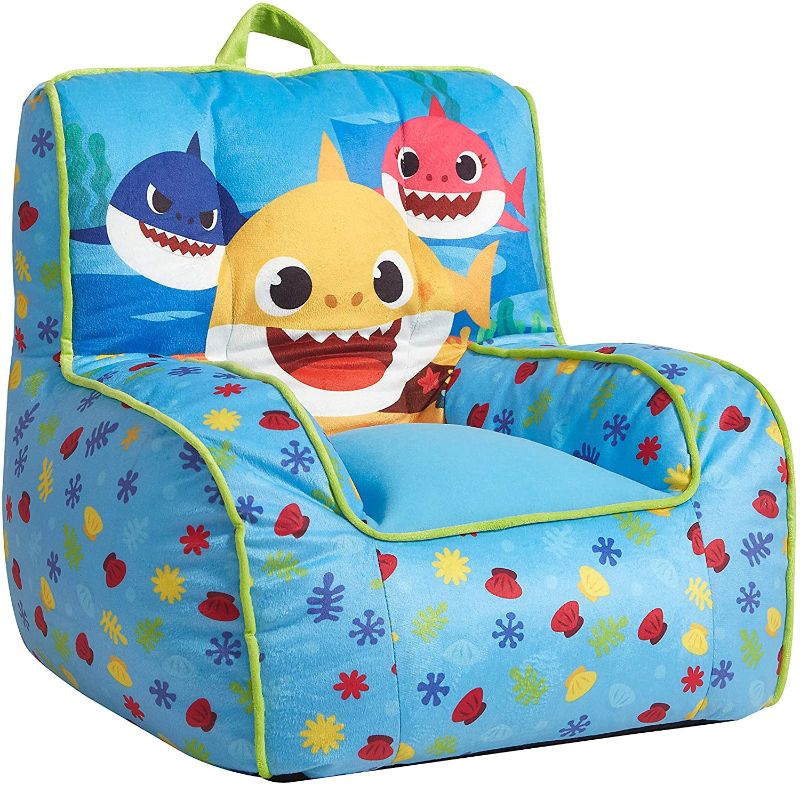 Photo 1 of Idea Nuova Baby Shark Kids Mink Plush Bean Bag Chair with Piping & Top Carry Handle
