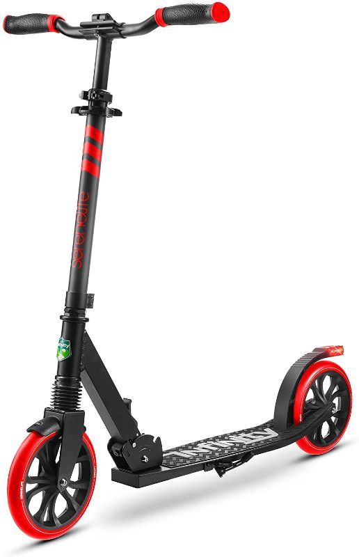 Photo 1 of Folding Kick Scooter for Adults and Kids – Boys and Girls Freestyle Scooter with Big Wheels, 1-Kick Open Mechanism, Anti-Slip Rubber Deck and LED Light – Folding Grips Handlebar Adjusts to 3 Heights
