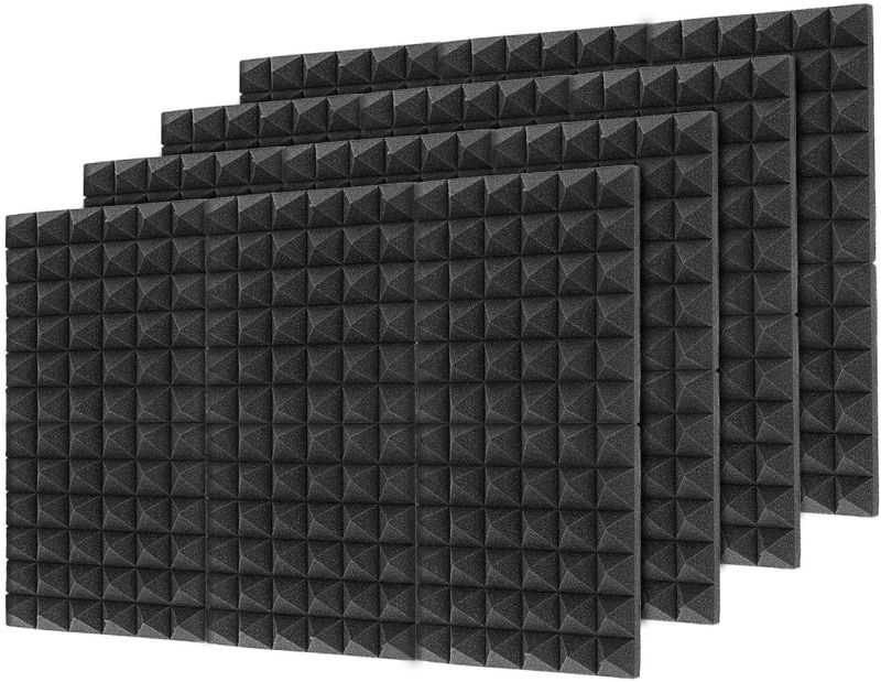 Photo 1 of **INCOMPLETE**Acoustic Foam Panels,SoundProof Padding Foam Panels,2" X 12" X 12" Studio Foam Pyramid Tiles Sound Absorbing Dampening Foam Treatment Wall Panels (48Pack, Black)**MISSING 10 PANELS**
