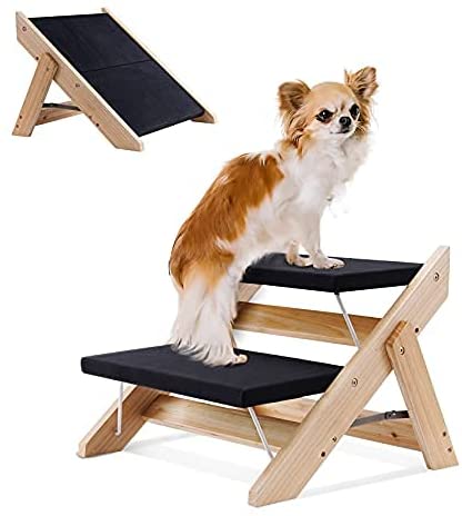 Photo 1 of 2 in 1 Foldable Dog Stairs, Wooden Pet Steps Ramps for Cats and Small Dogs, Portable Non Slip Pet Ladders for Car, Couch and High Bed
