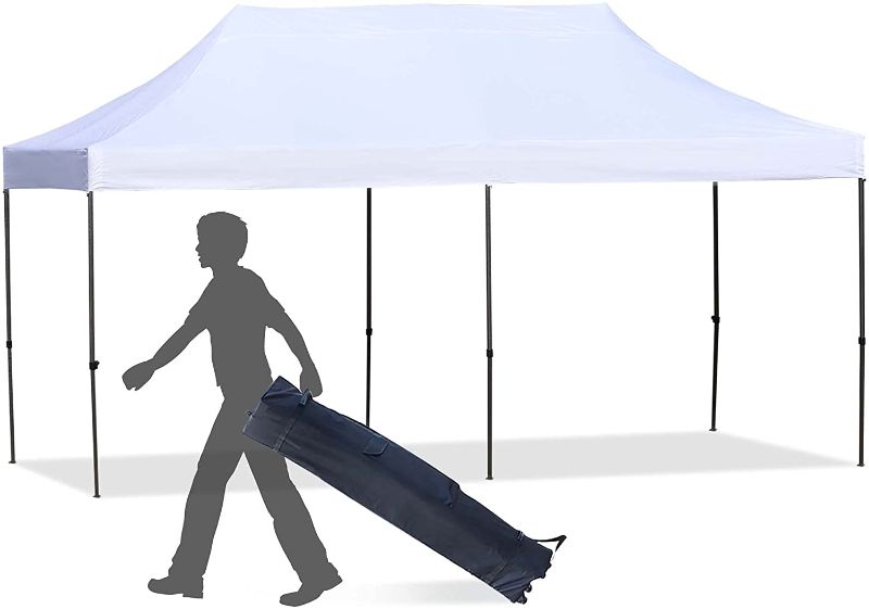 Photo 1 of 10' x 20' Heavy Duty Pop Up Canopy with 3-Level Adjustable Height, Wheeled Roller Bag