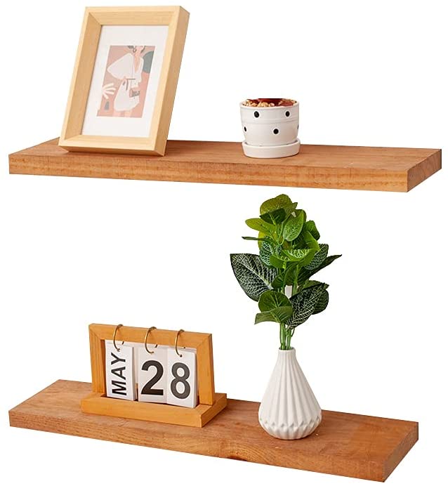 Photo 1 of AZL1 Life Concept Floating Shelves Rustic Wood Wall Shelf, Set of 2, Light Walnut