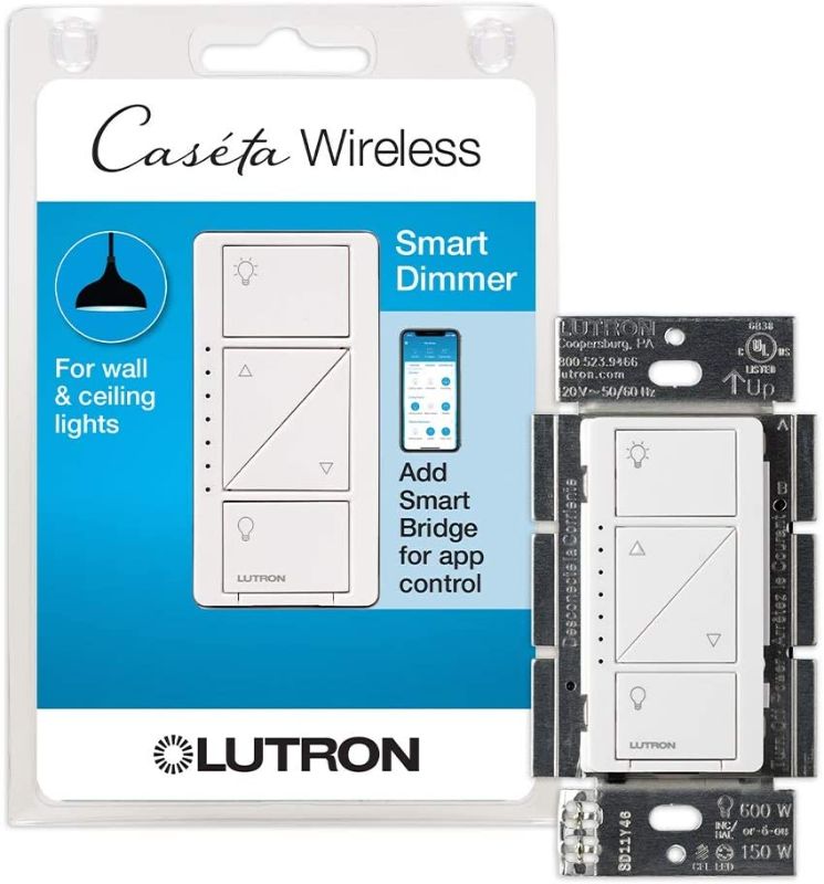 Photo 1 of Lutron Caseta Smart Home Dimmer Switch, Works with Alexa, Apple HomeKit, and the Google Assistant | for LED Light Bulbs, Incandescent Bulbs and Halogen Bulbs | PD-6WCL-WH | White
