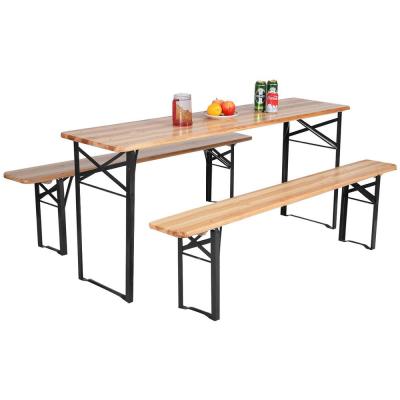 Photo 1 of 3-Piece Wood Rectangular Folding Picnic Outdoor Dining Set
