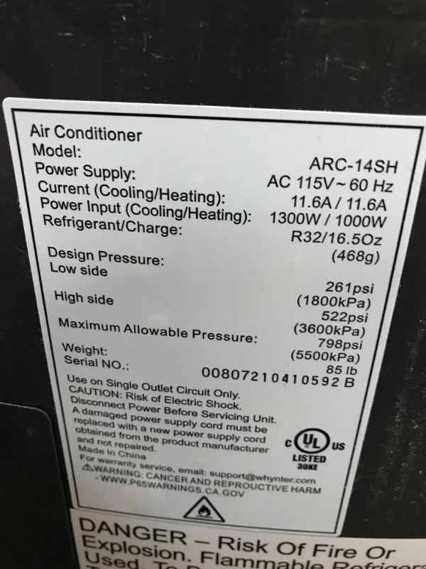 Photo 5 of Whynter ARC-14SH 14,000 BTU Dual Hose Portable Air Conditioner, Dehumidifier, Fan & Heater with Activated Carbon Filter Plus Storage Bag, Platinum Black