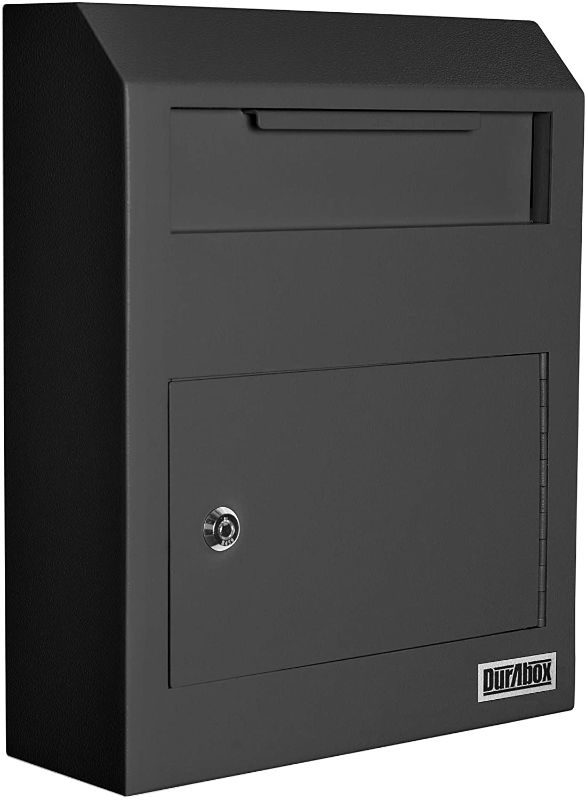 Photo 1 of DuraBox Wall Mount Locking Drop Box Steel Mailbox for Rent Payments, Mail, Keys, Cash, Checks W500 (Black)