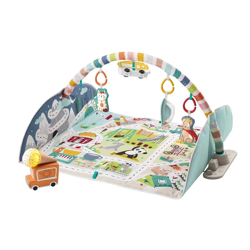 Photo 1 of damaged 
Fisher-Price Activity City Gym to Jumbo Playmat, Infant to Toddler Activity Gym with Music, Lights, Vehicle Toys and Extra-Large Playmat