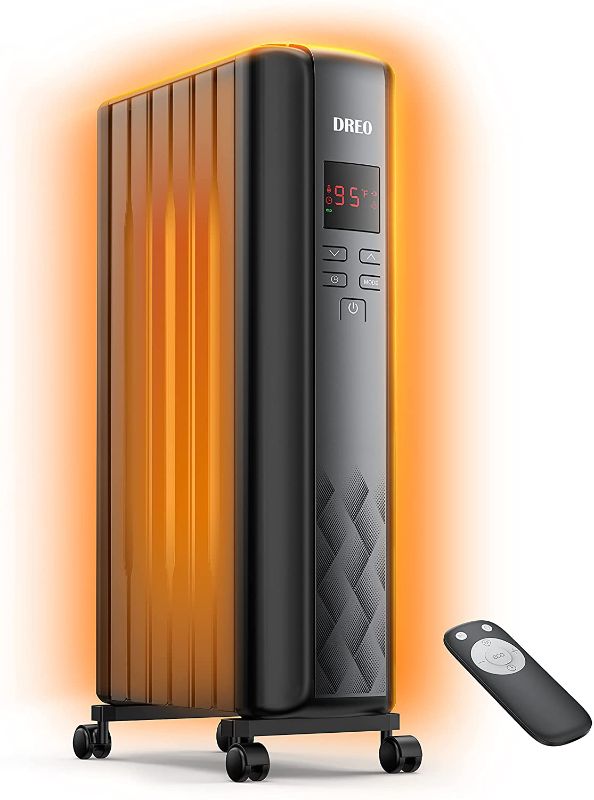 Photo 1 of Dreo Radiator Heater, Electric Indoor Portable 1500W Radiator Space Heater with Remote Control Overheat & Tip-Over Protection Silent Operation 24h Timer, Digital Thermostat, ECO Mode, Quiet Heater, Graphite, 26" X 19" X 7.5" (DR-HSH005GH)