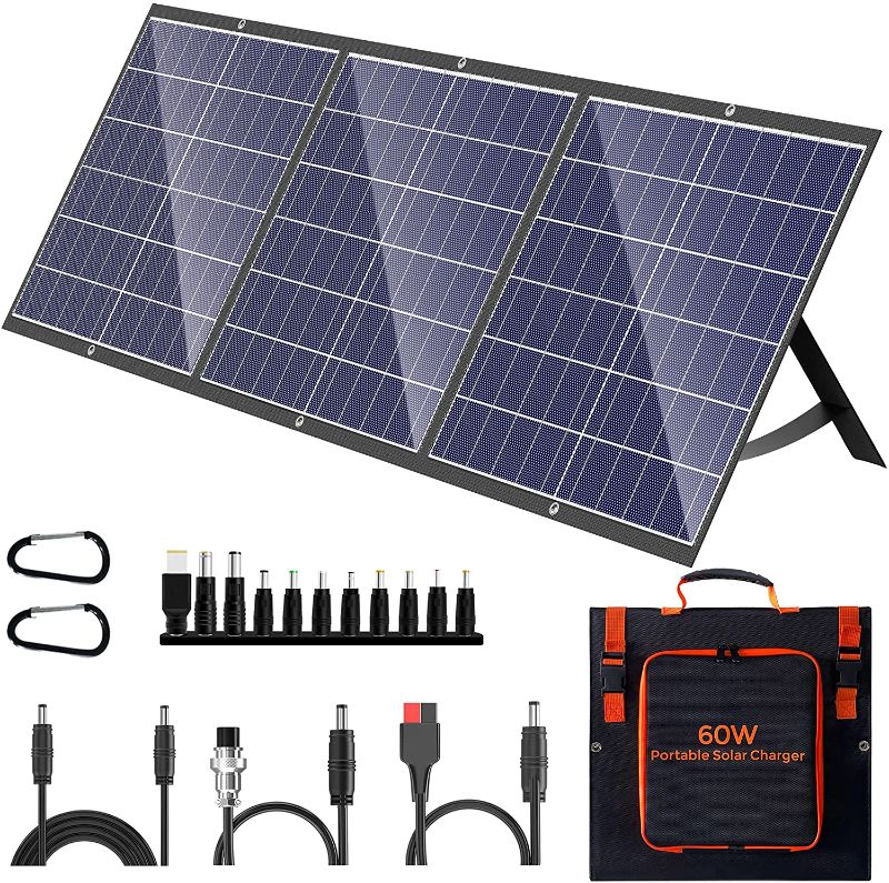 Photo 1 of Portable Solar Panel 60W Foldable Solar Panel Charger Kit for Jackery Power Station, Goal Zero Yeti Power Station, Suaoki Portable Generator USB Devices with USB and DC Port
