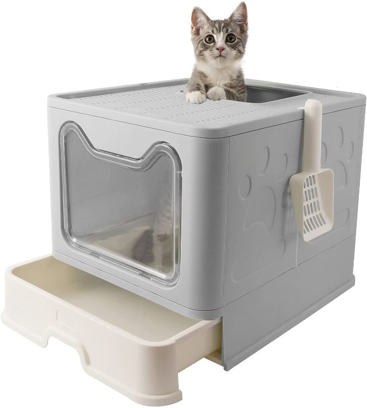 Photo 1 of Foldable Cat Litter Box with Lid, Jumbo Drawer Cat Litter Pan, Top Entry Cat Litter Hooded Box, Large Anti-Splashing Cat Toilet for No Mess

//SIMILAR TO REFERENCE PHOTO