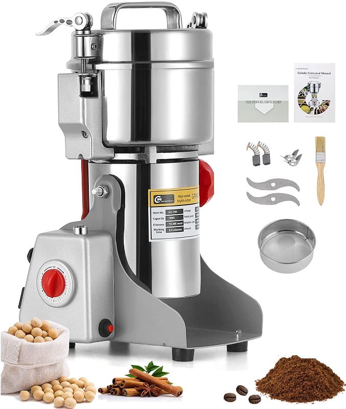 Photo 1 of CGOLDENWALL 700g Electric Grain Grinder Mill Safety Upgraded 2400W High-speed Spice Herb Grinder Commercial Superfine Powder Machine Dry Cereals Pulverizer CE 110V (700g Swing Type)
