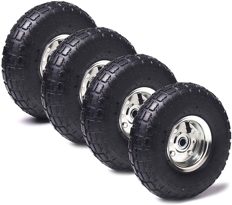 Photo 1 of (4 Pack) AR-PRO 10" Heavy-Duty Replacement Tire and Wheel - 4.10/3.50-4" with 10" Inner Tube, 5/8" Axle Bore Hole, 1 3/4" Offset Hub and Double Sealed Bearings for Hand Trucks and Gorilla Cart
