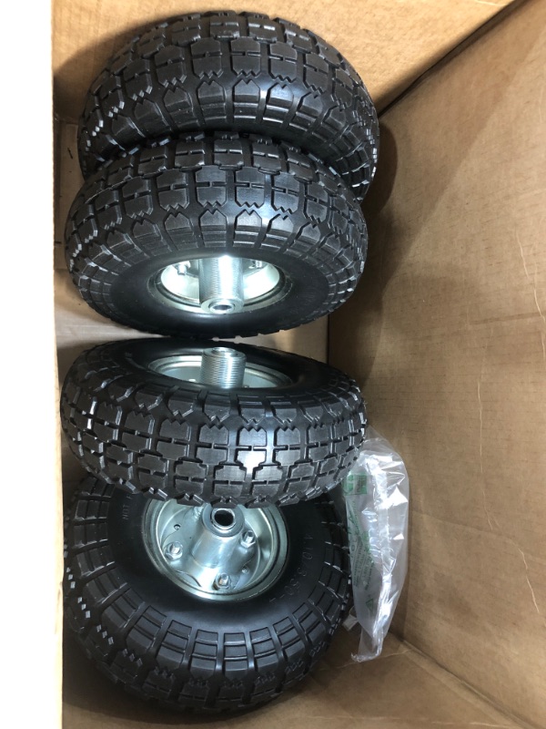 Photo 2 of (4 Pack) AR-PRO 10" Heavy-Duty Replacement Tire and Wheel - 4.10/3.50-4" with 10" Inner Tube, 5/8" Axle Bore Hole, 1 3/4" Offset Hub and Double Sealed Bearings for Hand Trucks and Gorilla Cart
