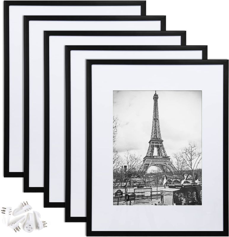 Photo 1 of upsimples 16x20 Picture Frame Set of 5,Display Pictures 11x14 with Mat or 16x20 Without Mat,Wall Gallery Poster Frames,Black
