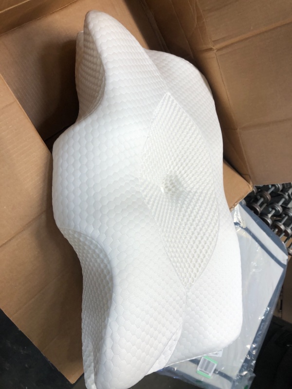 Photo 1 of Elviros Cervical Memory Foam Pillow, Contour Pillows for Neck and Shoulder Pain, Ergonomic Orthopedic Sleeping Neck Contoured Support Pillow for Side Sleepers, Back and Stomach Sleepers (White)
