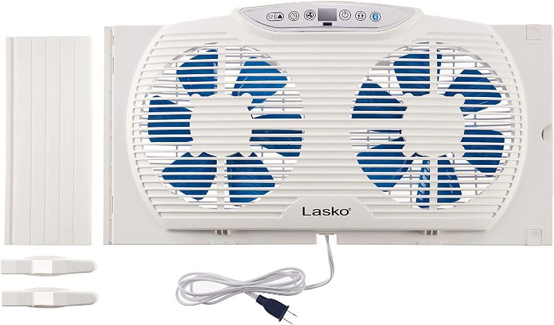 Photo 1 of Lasko W09560 Bluetooth Enabled Twin 9-Inch Window Fan with Independent Electrically Reversible Intake & Exhaust Motors with Thermostat and Timer for Bedroom Indoor Home Use, 9 Inches, White

//TESTED AND NONFUNCTIONAL, PARTS ONLY 
