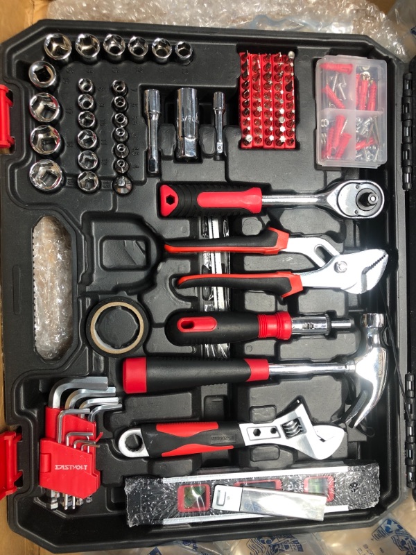 Photo 3 of 218-Piece Household Tool kit,Auto Repair Tool Set, EASTVOLT Tool kits for Homeowner, General Household Hand Tool Set with Hammer, Plier, Screwdriver Set, Socket Kit, with Carrying Tool Box, EVHT21801

//MISSING TAPE MEASURE AND BOX CUTTER ONLY ITEMS MISSI