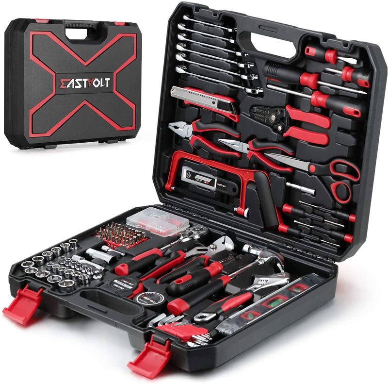 Photo 1 of 218-Piece Household Tool kit,Auto Repair Tool Set, EASTVOLT Tool kits for Homeowner, General Household Hand Tool Set with Hammer, Plier, Screwdriver Set, Socket Kit, with Carrying Tool Box, EVHT21801

//MISSING TAPE MEASURE AND BOX CUTTER ONLY ITEMS MISSI