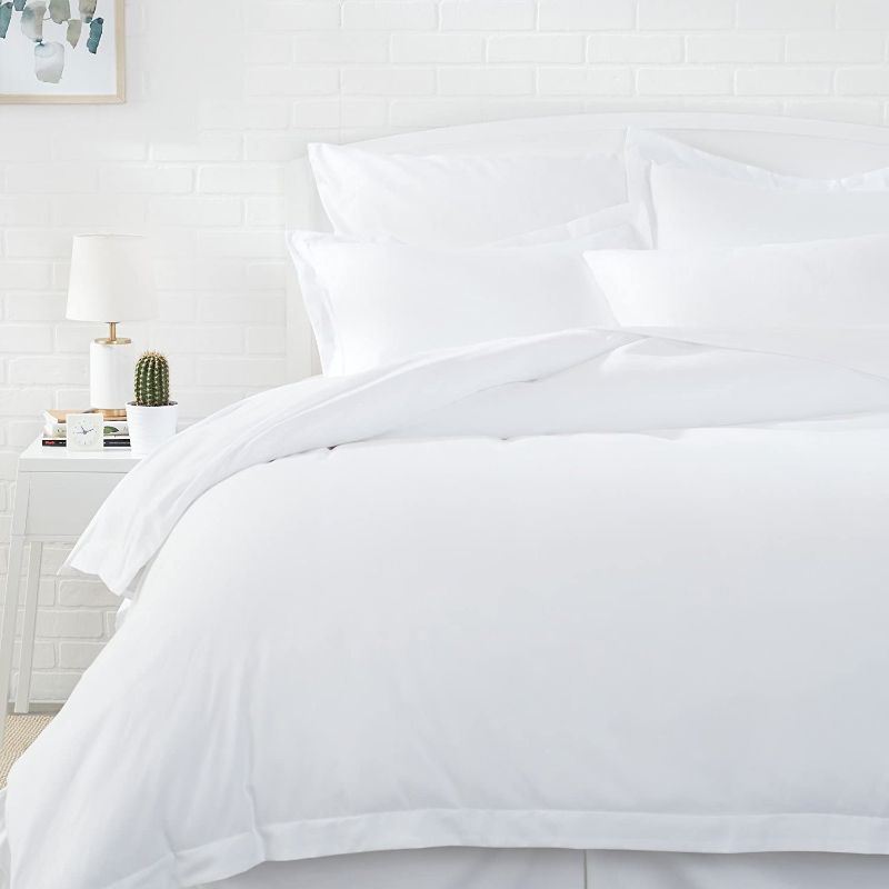 Photo 1 of Amazon Basics Light-Weight Microfiber Duvet Cover Set with Snap Buttons - Full/Queen, Bright White
