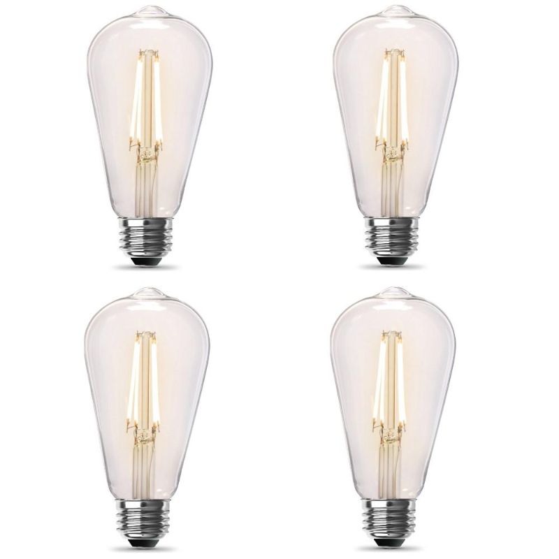 Photo 1 of Feit Electric 60-Watt Equivalent ST19 Dimmable Straight Filament Clear Glass Vintage Edison LED Light Bulb, Soft White (4-Pack)