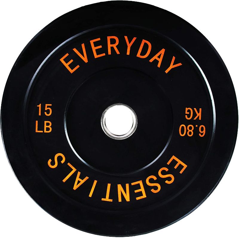 Photo 1 of  15lbs BalanceFrom Everyday Essentials Color Coded Olympic Bumper Plate Weight Plate w Steel Hub, Multiple
