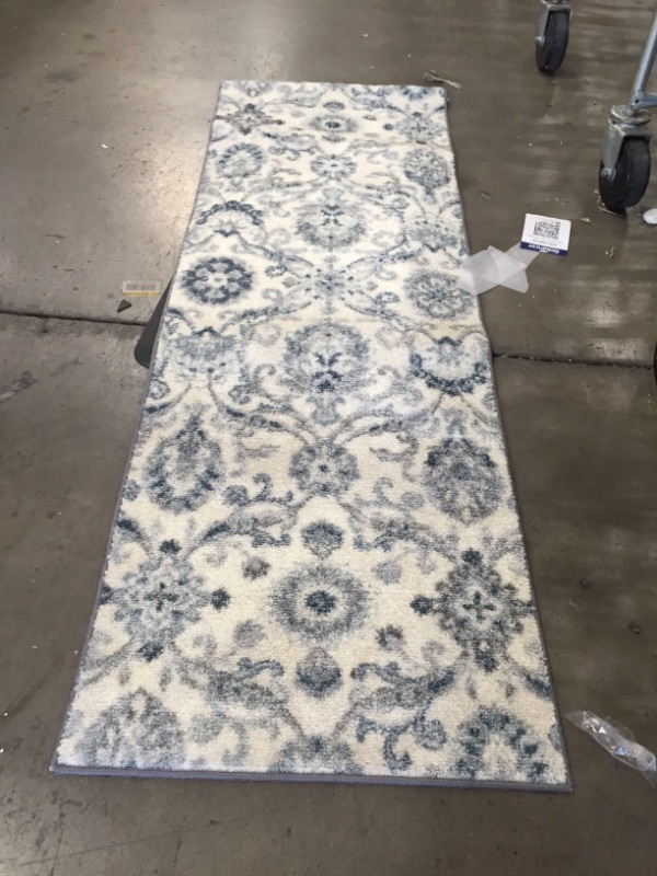 Photo 1 of 73'' x 24'' RUNNING WHITE AND BLUE DECOR RUG