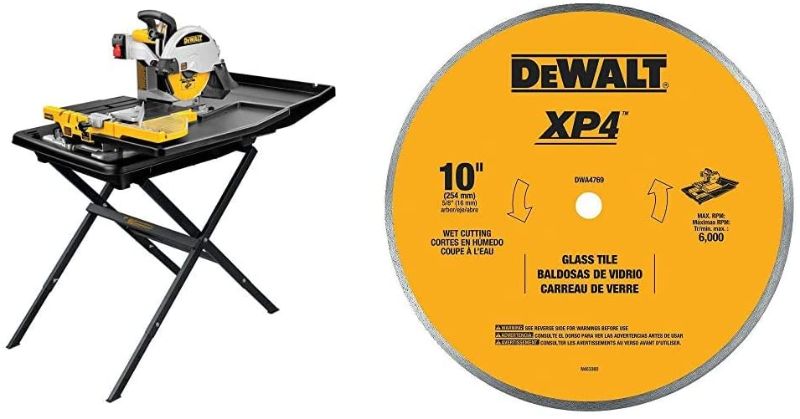 Photo 6 of DEWALT Wet Tile Saw with Stand, 10-Inch (D24000S) & DWA4769 Continuous Rim Glass Tile Blade, 10"
