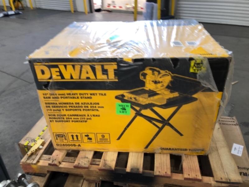 Photo 1 of DEWALT Wet Tile Saw with Stand, 10-Inch (D24000S) & DWA4769 Continuous Rim Glass Tile Blade, 10"
