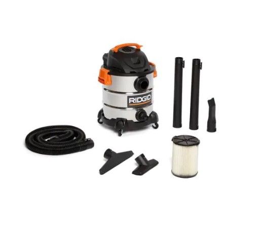 Photo 1 of RIDGID
10 Gal. 6.0-Peak HP Stainless Steel Wet/Dry Shop Vacuum with Filter, Hose and Accessories