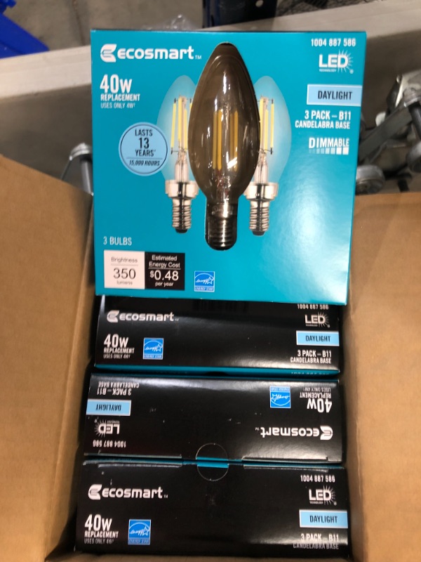 Photo 2 of EcoSmart
40-Watt Equivalent B11 Candle Dimmable ENERGY STAR Clear Glass Filament Vintage LED Light Bulb Daylight (3-Pack)
4 PACK