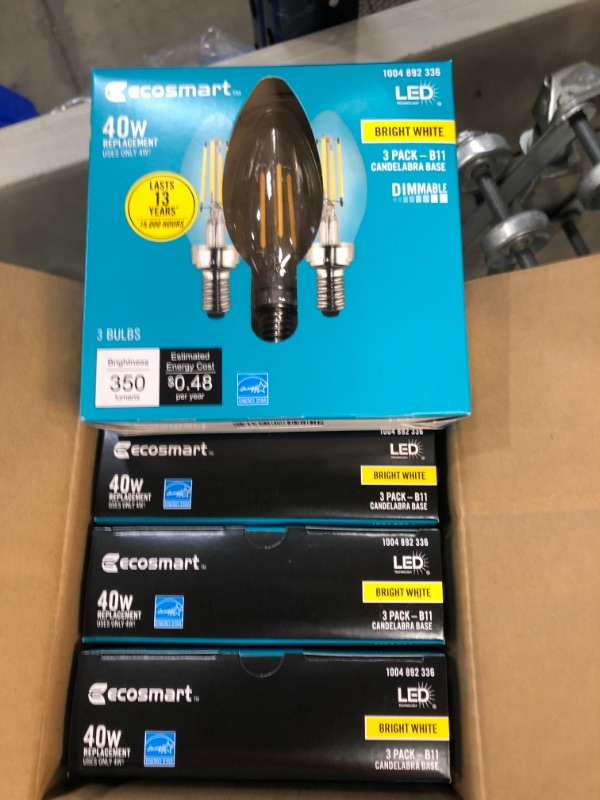 Photo 2 of EcoSmart
40-Watt Equivalent B11 Dimmable ENERGY STAR Clear Glass Filament LED Vintage Edison Light Bulb Bright White (4-Pack)