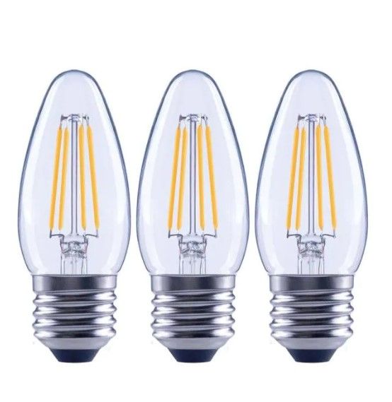 Photo 1 of EcoSmart
60-Watt Equivalent B11 Dimmable Blunt Tip Candle Clear Glass Filament LED Vintage Edison Light Bulb Soft White (3-Pack)
4 PACKS OF 3