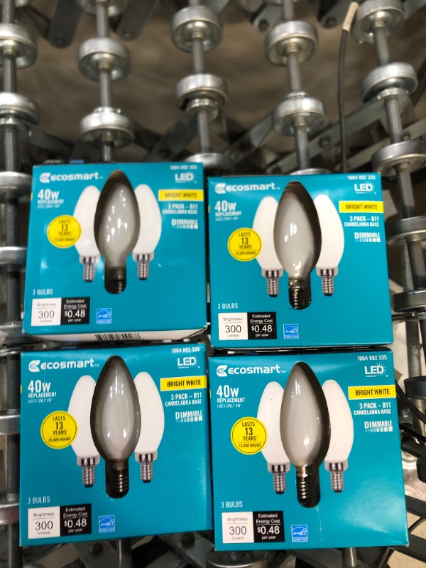 Photo 2 of EcoSmart
40-Watt Equivalent B11 Dimmable ENERGY STAR Frosted Glass Filament Vintage Edison LED Light Bulb Bright White (3-Pack)
4 PACKS OF 3