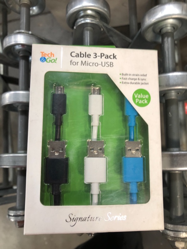 Photo 1 of Tech & Go Cable 3-Pack for Micro-USB 3ft. Value Pack
COLORS ARE AS PRESENTED IN CLERK PHOTO.
