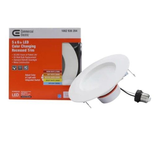 Photo 1 of Commercial Electric
5/6 in. Matte White Integrated LED Recessed Trim 5-Ways