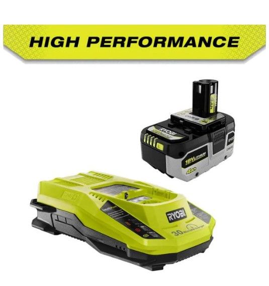 Photo 1 of RYOBI
ONE+ 18V HIGH PERFORMANCE Lithium-Ion 4.0 Ah Battery and Charger Starter Kit