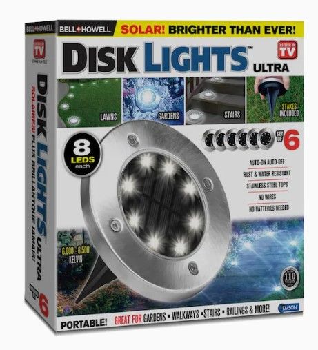 Photo 1 of BELL + HOWELL 6-Pack Disk Lights 0.2-Watt Stainless Steel Solar LED Path Light