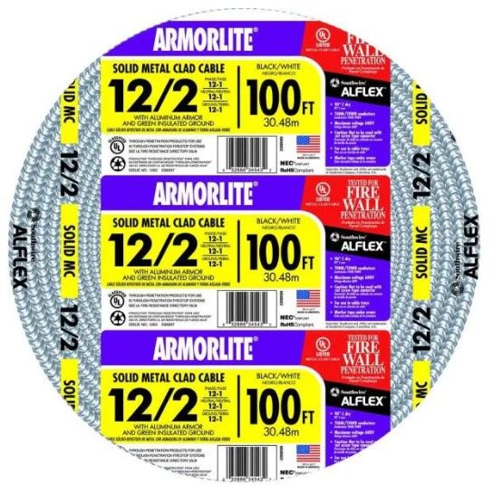 Photo 1 of 100 ft. 12-Gauge/2-Gauge Solid CU MC (Metal Clad) Armorlite Cable