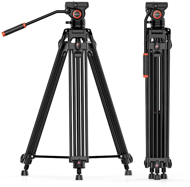 Photo 1 of Video Tripod System, Geekoto 72 inches Heavy Duty Tripod, Professional Aluminum Twin Tube Tripod, K3 Fluid Head, Mid-Level Spreader, Max Loading 33 LB, 360 Degree Fluid Head for DSLR Camcorder Camera
AS IS USED