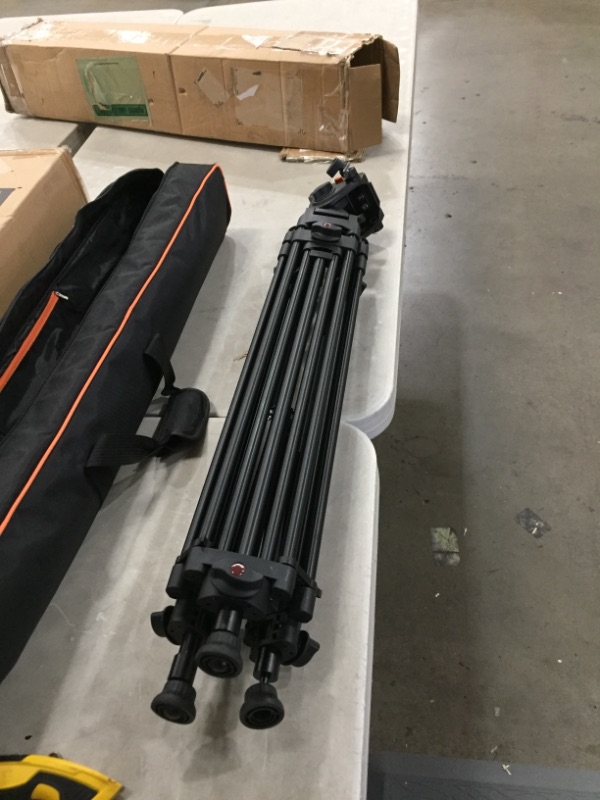 Photo 1 of Video Tripod System, Geekoto 72 inches Heavy Duty Tripod, Professional Aluminum Twin Tube Tripod, K3 Fluid Head, Mid-Level Spreader, Max Loading 33 LB, 360 Degree Fluid Head for DSLR Camcorder Camera
AS IS USED