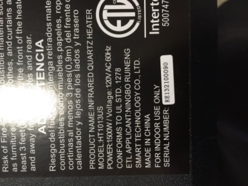 Photo 4 of 1,500-Watt Electric 6-Element Large Room Infrared Bulb Space Heater with Remote
AS IS USED, TURNS ON BUT POWER LOGO FLASHES, PLEASE SEE PHOTOS 