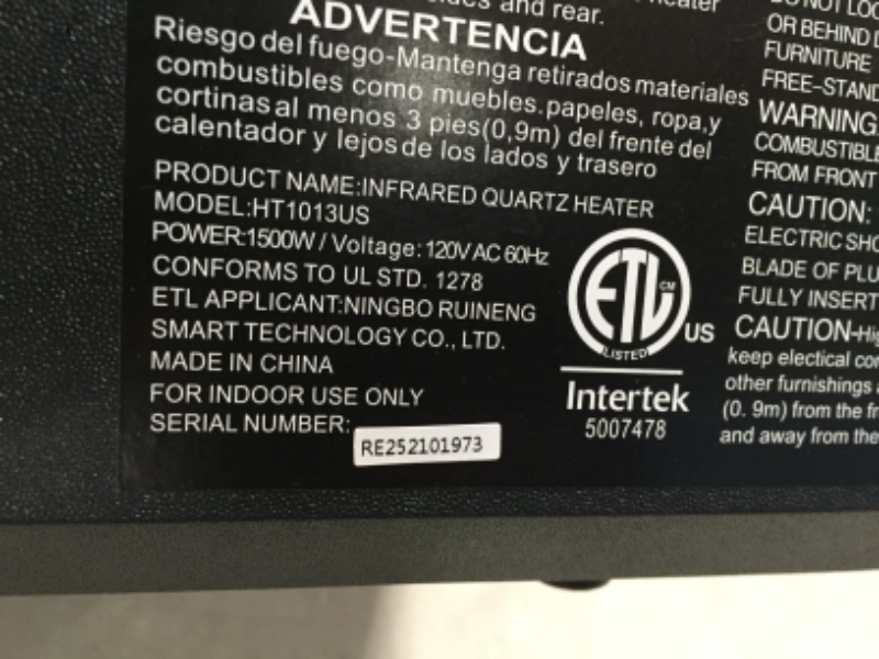 Photo 6 of 1,500-Watt Electric 6-Element Large Room Infrared Bulb Space Heater with Remote
AS IS USED 