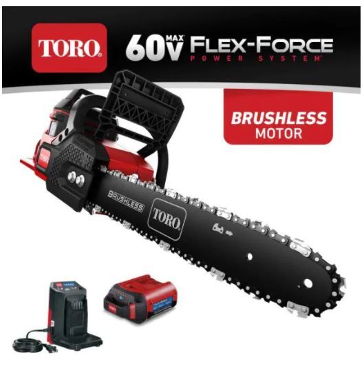 Photo 1 of Toro
Flex-Force 16 in. 60-Volt Max Lithium-Ion Battery Electric Cordless Chainsaw, 2.5 Ah Battery and Charger Included