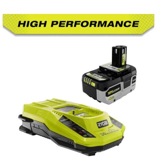Photo 1 of RYOBI
ONE+ 18V HIGH PERFORMANCE Lithium-Ion 4.0 Ah Battery and Charger Starter Kit