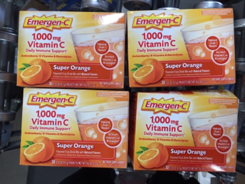 Photo 2 of Emergen-C 1000mg Vitamin C Powder, with Antioxidants, B Vitamins and Electrolytes, Vitamin C Supplements for Immune Support, Caffeine Free Fizzy Drink Mix, Super Orange Flavor - 30 Count
