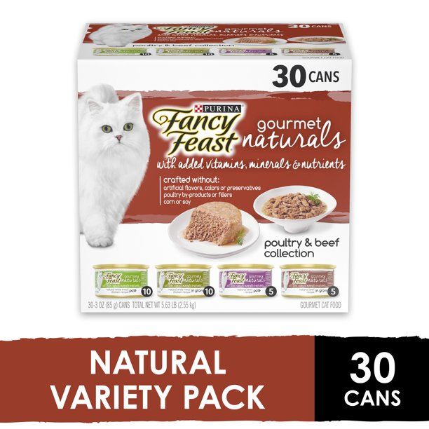 Photo 1 of (30 Pack) Fancy Feast Natural Wet Cat Food Variety Pack, Gourmet Naturals Poultry & Beef Collection, 3 oz. Cans

