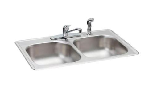 Photo 1 of Glacier Bay
All-in-One Drop-In Stainless Steel 33 in. 4-Hole Double Bowl Kitchen Sink