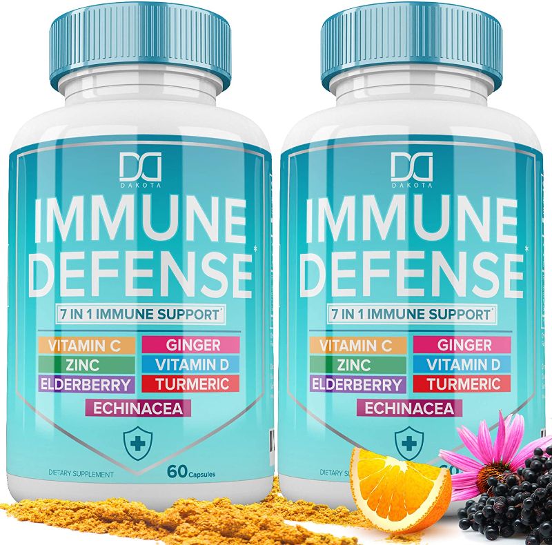 Photo 1 of 7 in 1 Immune Support Zinc Supplements 50mg Elderberry with Zink and Vitamin C, Vit D3 5000 IU, Echinacea, Turmeric Curcumin & Ginger Immunity Vitamins Booster - Natural Allergy Relief for Kids Adults
expired Dec 2023